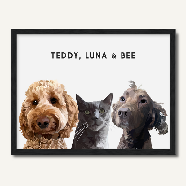 Personalised Three Pet Portrait