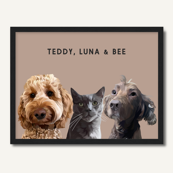 Personalised Three Pet Portrait