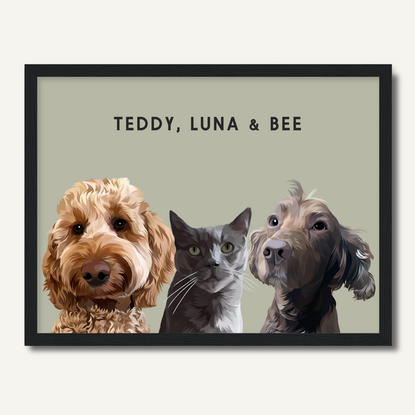 Personalised Three Pet Portrait