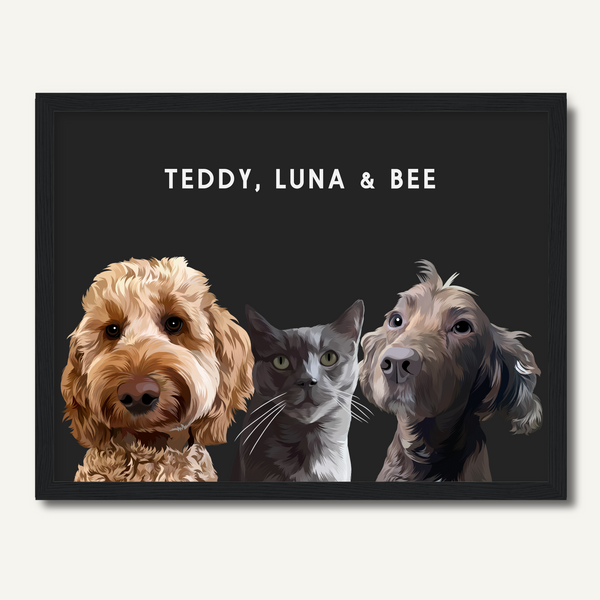 Personalised Three Pet Portrait