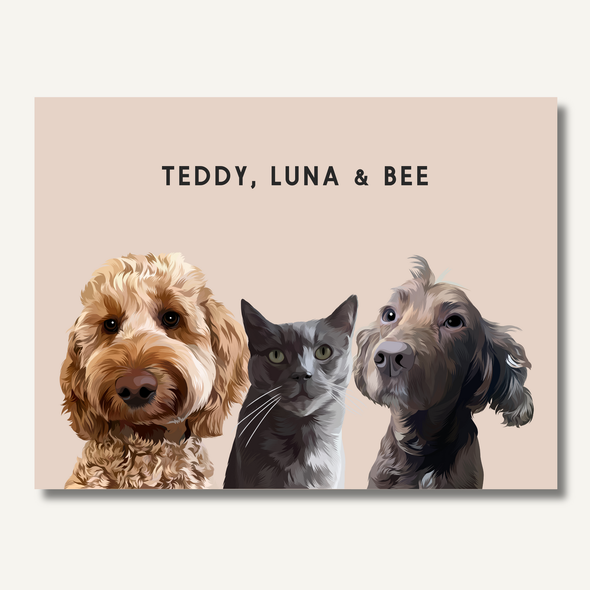 Personalised Three Pet Portrait