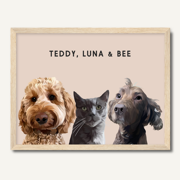 Personalised Three Pet Portrait