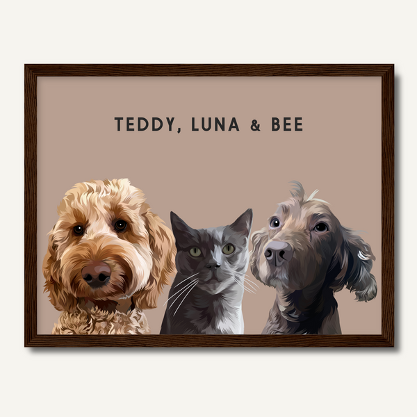 Personalised Three Pet Portrait