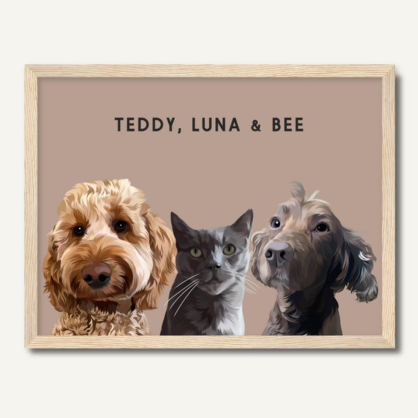 Personalised Three Pet Portrait