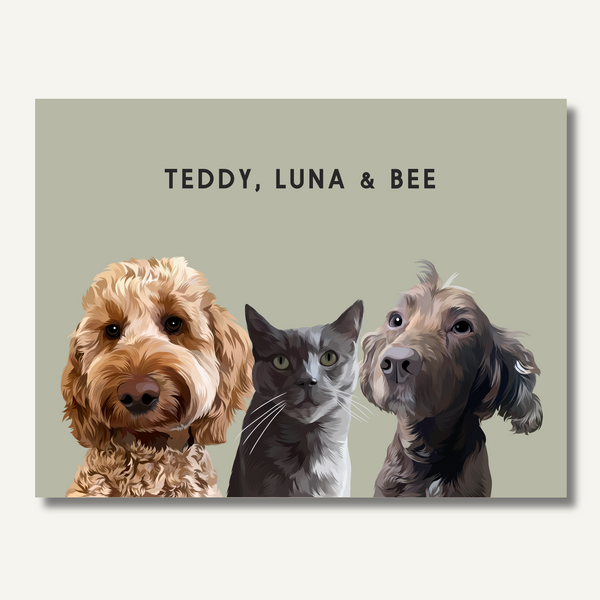 Personalised Three Pet Portrait