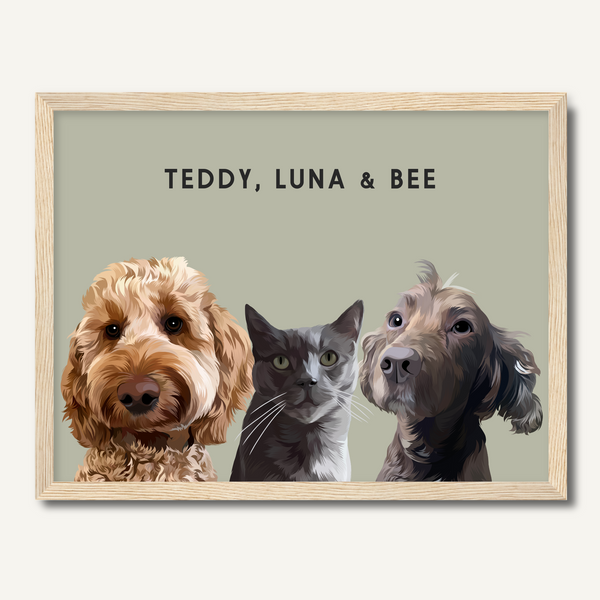 Personalised Three Pet Portrait