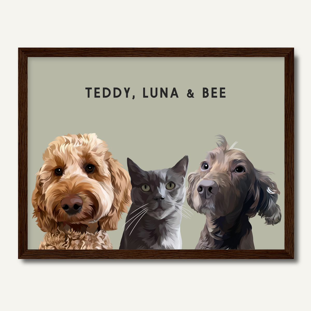 Personalised Three Pet Portrait