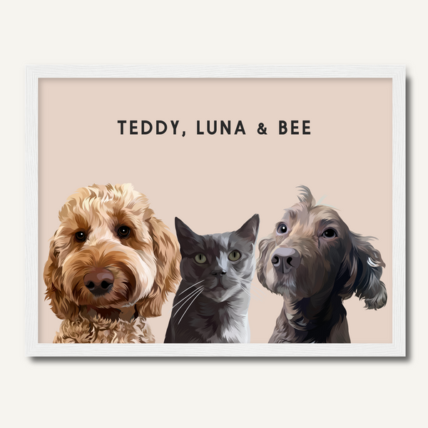 Personalised Three Pet Portrait