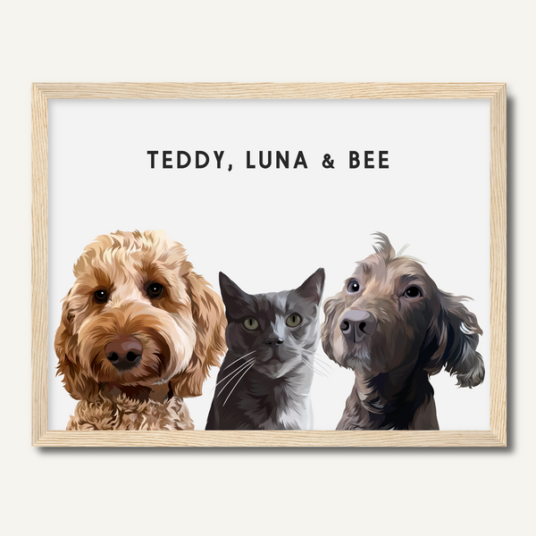 Personalised Three Pet Portrait