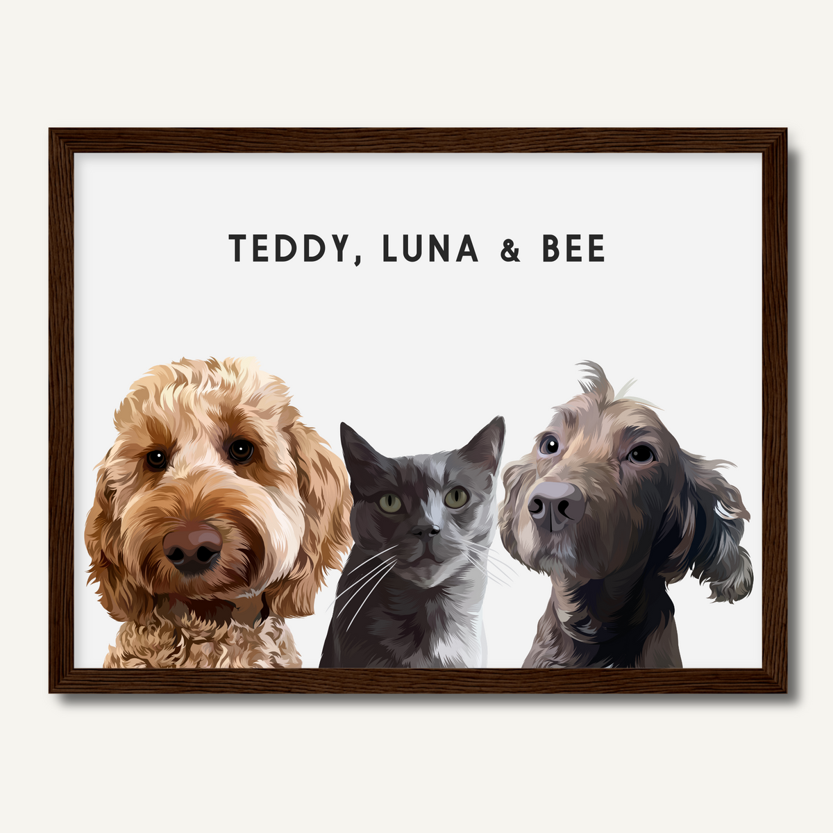 Personalised Three Pet Portrait